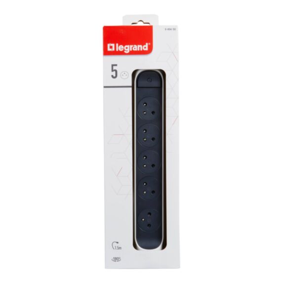 Multiprise rotative 5 prises + interrupteur + cordon 1,5m blanc/gris foncé - LEGRAND