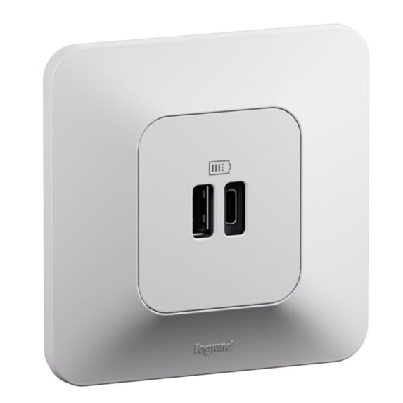 Prise double USB Neptune type-A+C 3A 15W bornes automatiques blanc - LEGRAND