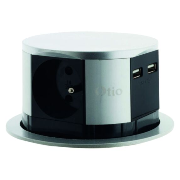 Bloc Escamotable Compact Push 3 prises 16A + 2 USB