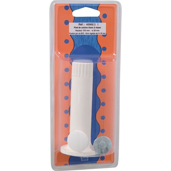 Pied de meuble caisson blanc H.120 Ø28mm - BAR PLUS