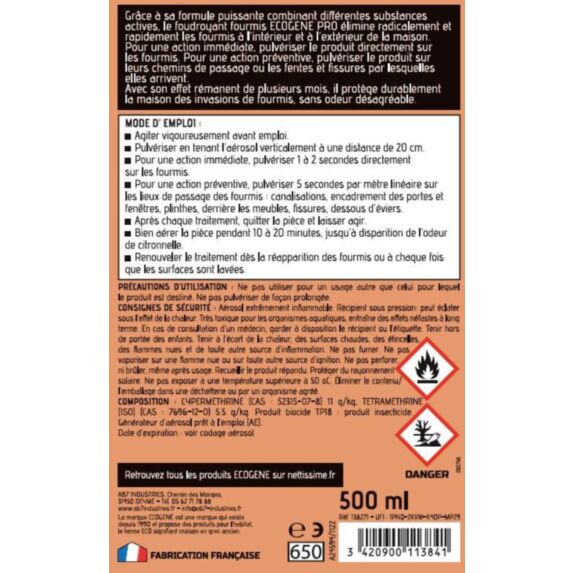 Aérosol anti fourmis 0,5L - ECOGENE