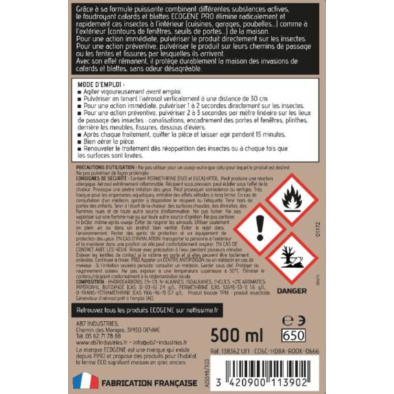 Insecticide aérosol Foudroyant 0,5L - ecogene