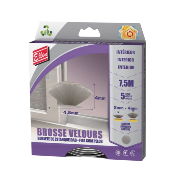 Brosse velours gris pour menuiserie coulissante