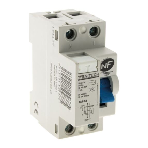 Interrupteur differentiel 63/2 30ma type ac nf - zenitech