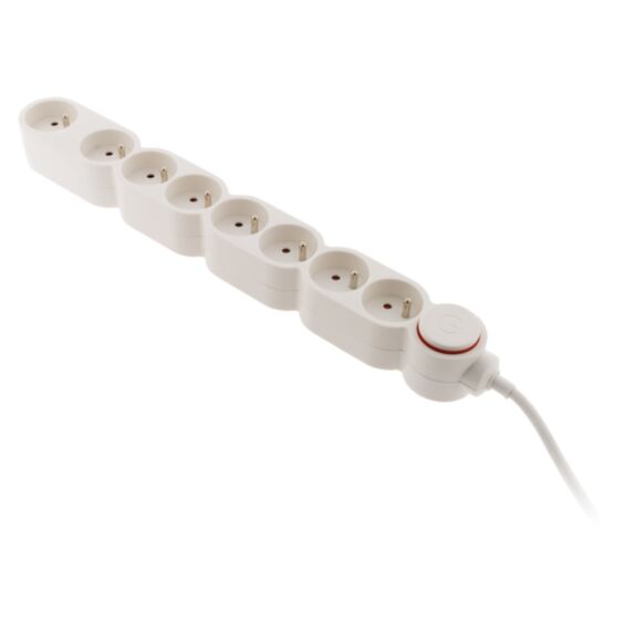Bloc multiprise 8 prises blanc avec fiche extraplate - ZENITECH