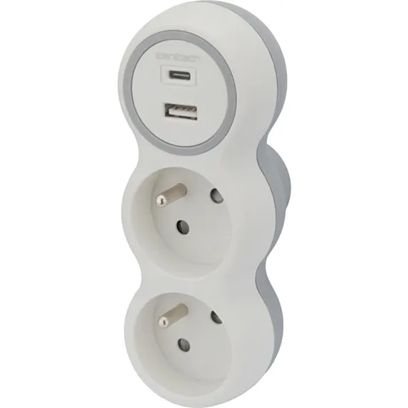 Bloc 16A 2 prises avec chargeurs USB A+C blanc - ZENITECH