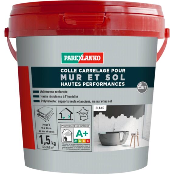 Colle carrelage en pâte Mur et Sol Hautes Perfomances 1,5kg Blanc - PAREXLANKO