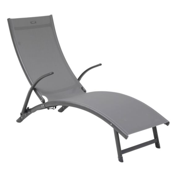 Transat pliable Samba aluminium anthracite 174,5x59cm gris - HESPERIDE