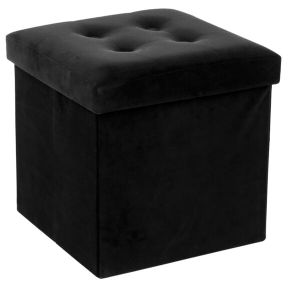 Pouf avec rangement Lysandre velours noir 38 x 38 cm