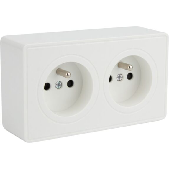 Prise saillie double 2P+T Helios blanc - INVENTIV