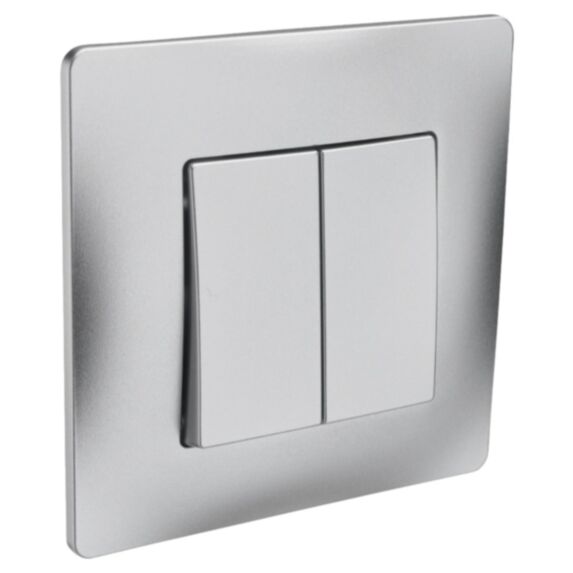 Double Interrupteur Di-Line Va Et Vient à Encastrer + Plaque Métal Argent - INVENTIV'