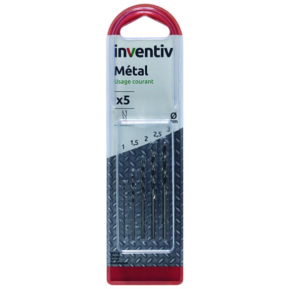Coffret 5 forets métaux Ø1-1.5-2-2.5-3 mm - INVENTIV