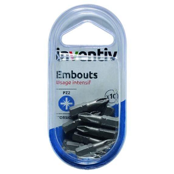 10 Embouts de vissage torsion PZ2 25 mm - INVENTIV