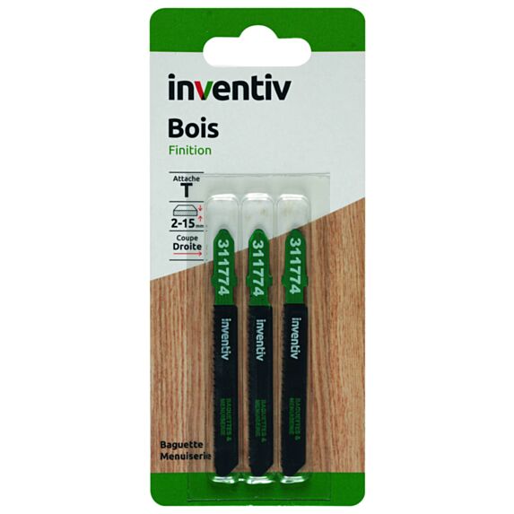 3 lames de scie sauteuse T bois EP2-15 mm- INVENTIV