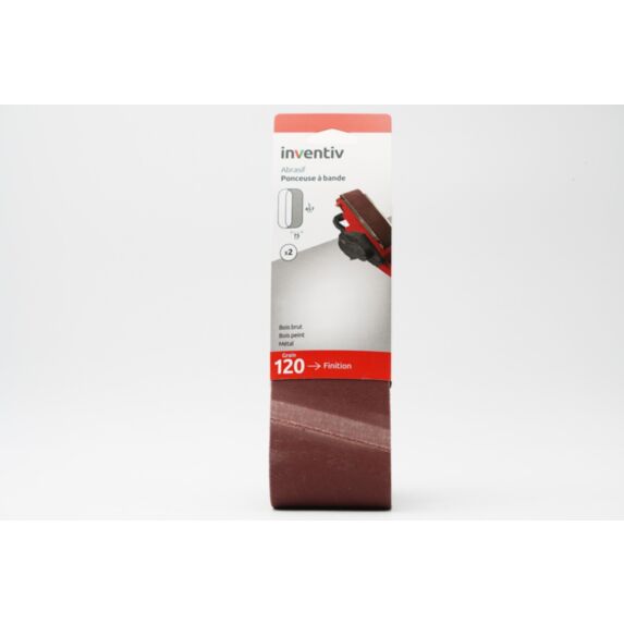 2 bandes abrasif ponceuse à bande 75x457mm Grain 120 - INVENTIV