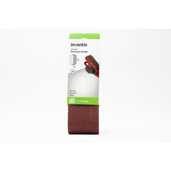 2 bandes abrasif ponceuse à bande 75x457mm Grain 80 - INVENTIV