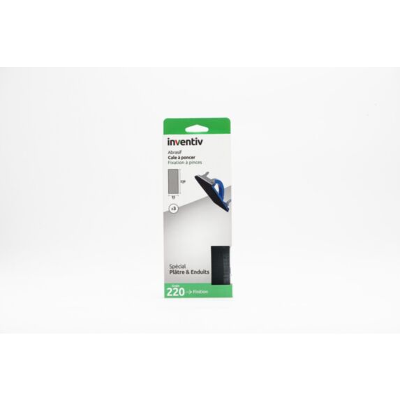 3 patins abrasifs plâtre 93x230mm grains 220 machine/main - INVENTIV