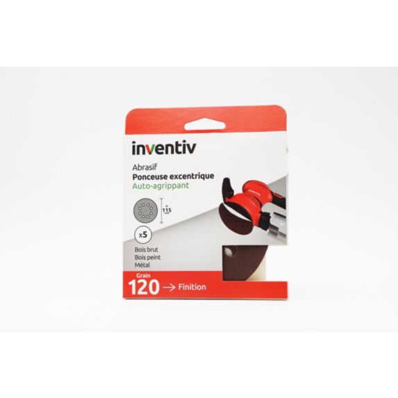 5 disques de ponçage 8 trous Ø115mm grains 120 - INVENTIV