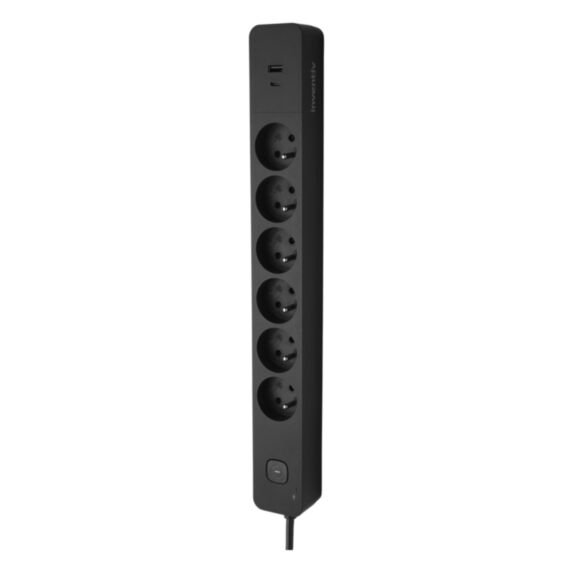 Bloc 6 Prises 2P+T FR + 2USB A+C 3A Noir - INVENTIV