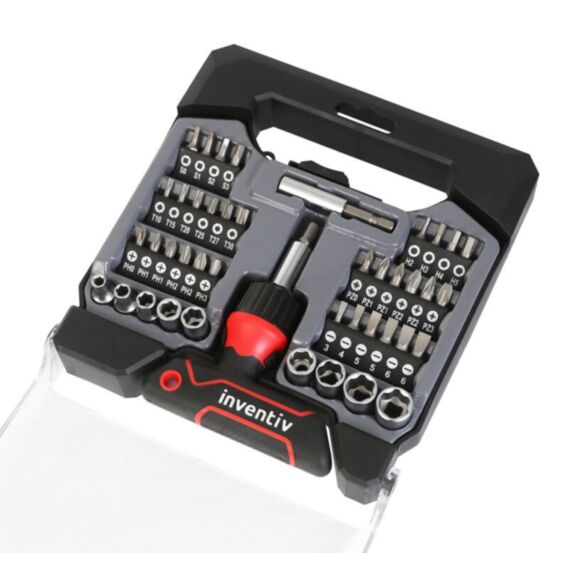 Set tournevis à cliquet en T 44 pièces chrome vanadium - INVENTIV