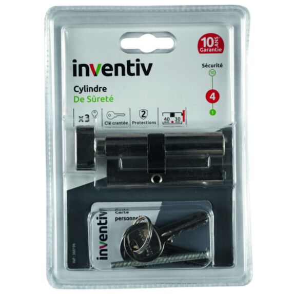 Cylindre de Serrure Surêté L.30+40mm Avec Bouton - INVENTIV
