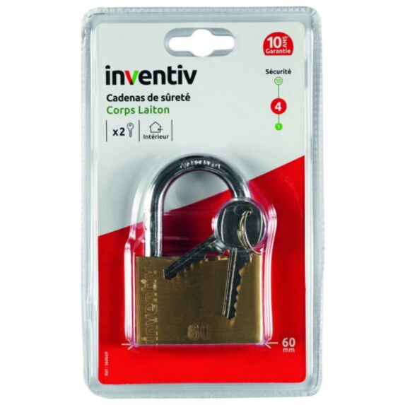 Cadenas + 2 clés laiton 60 mm - INVENTIV