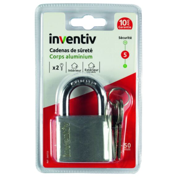 Cadenas aluminium 50mm 2 clés silver - INVENTIV