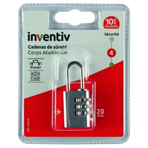 Cadenas aluminium code 20mm gris - INVENTIV