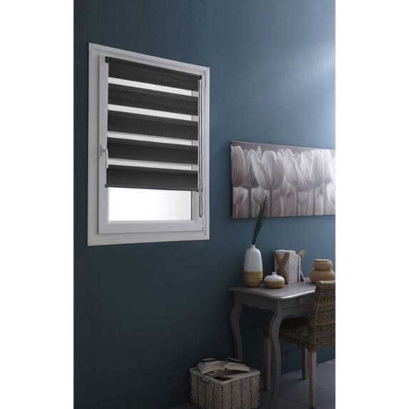 Store enrouleur Jour/Nuit sans perçage gris foncé 55x160cm - INVENTIV