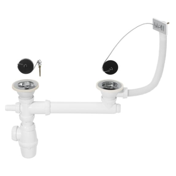 Siphon et bonde à bouchon pour évier 2 bacs Ø60mm - INVENTIV