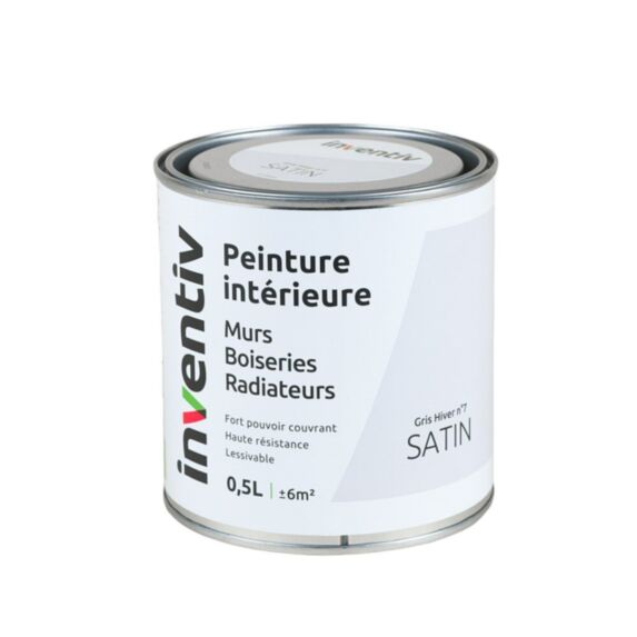 Peinture intérieure Murs Boiseries Radiateurs satin 0,5L gris hiver - INVENTIV