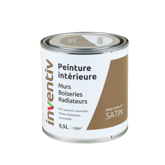 Peinture intérieure murs boiseries radiateurs satin beige crème 0,5L - INVENTIV