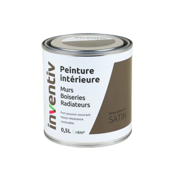 Peinture intérieure murs boiseries radiateurs satin beige crème 0,5L - INVENTIV