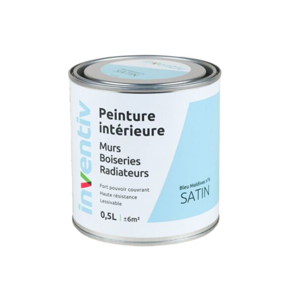Peinture intérieure murs boiseries radiateurs satin bleu maldives 6 0,5L  - INVENTIV