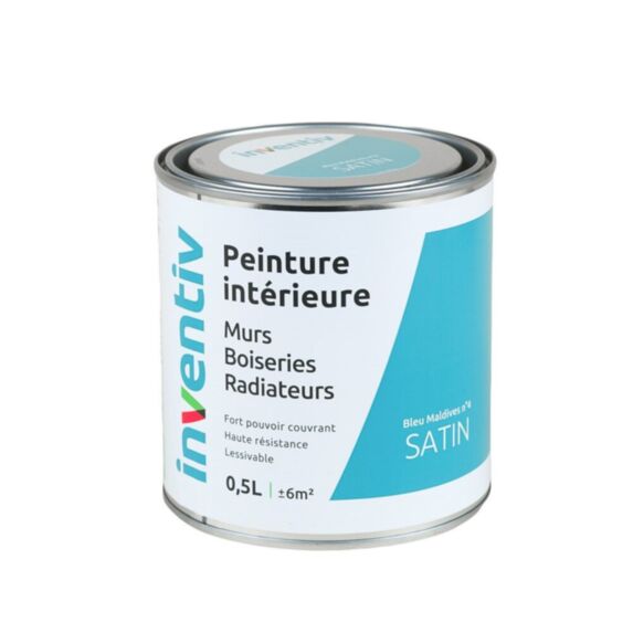 Peinture intérieure Murs Boiseries Radiateurs satin bleu Maldives 0,5L - INVENTIV
