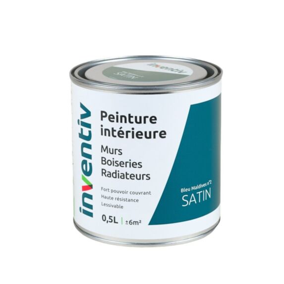 Peinture intérieure Murs Boiseries Radiateurs satin bleu Maldives 0,5L - INVENTIV