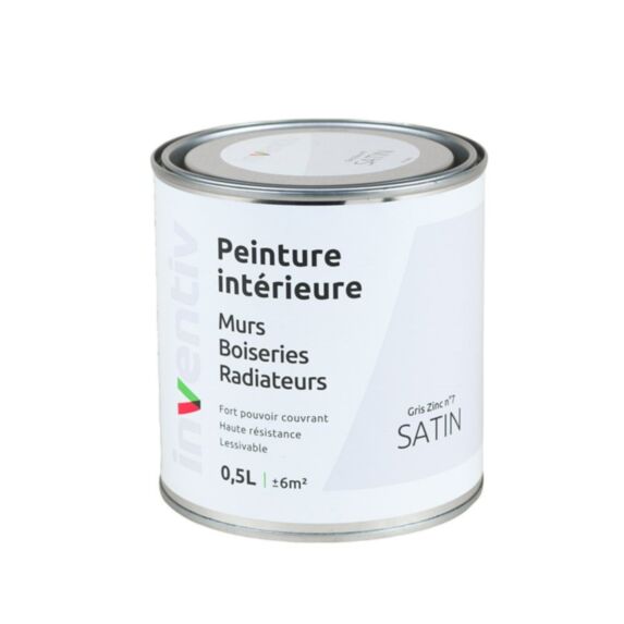 Peinture intérieure Murs Boiseries Radiateurs satin gris zinc 0,5L - INVENTIV