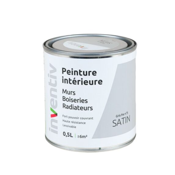 Peinture intérieure Murs Boiseries Radiateurs satin gris fer 0,5L - INVENTIV