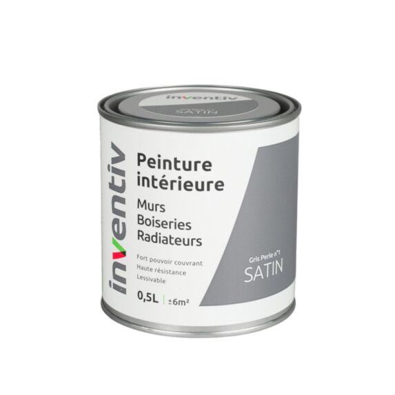 Peinture intérieure Murs Boiseries Radiateurs Satin gris perle 0,5L - INVENTIV