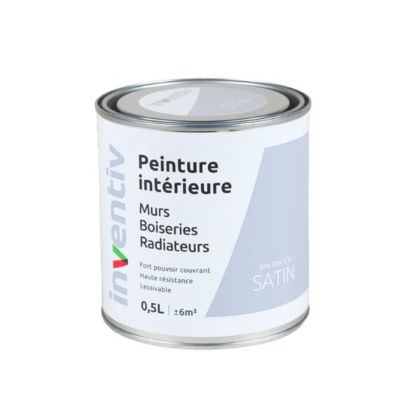 Peinture intérieure Murs Boiseries Radiateurs satin gris zinc 0,5L - INVENTIV