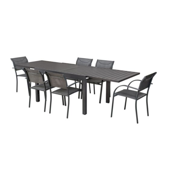 Table de jardin extensible AURORE en aluminium coloris gris anthracite - 6 à 10 personnes
