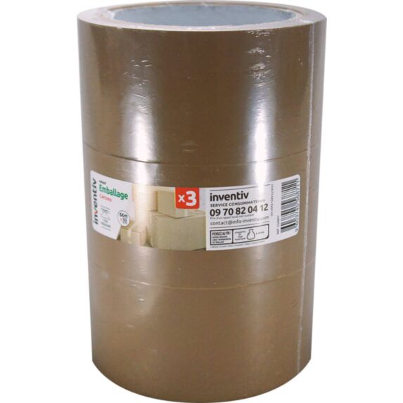 Adhésif emballage 66mx5cm taupe x3 - INVENTIV