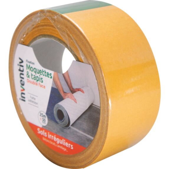Adhésif double face sols irréguliers 25mx50mm jaune - INVENTIV