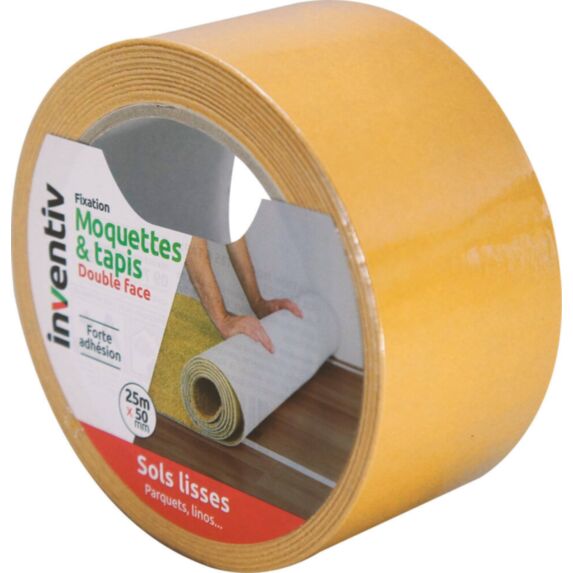 Adhésif fixation PVC sol lisse 25mx5cm beige - INVENTIV
