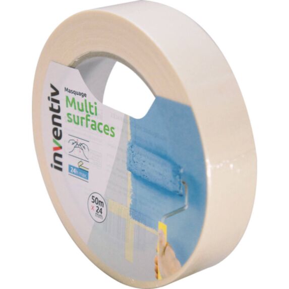 Ruban adhésif masquage 24x50m multi surfaces blanc - INVENTIV