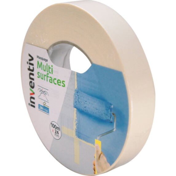 Ruban adhésif masquage 24x100mm multi surfaces blanc - INVENTIV