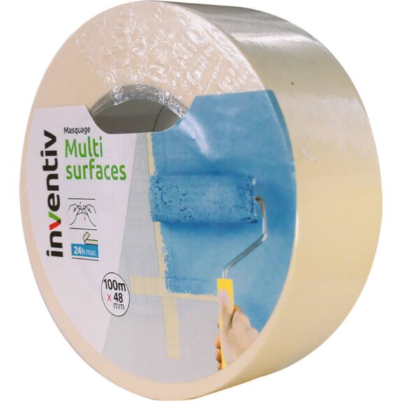 Ruban adhésif masquage 48mmx100m multi-surfaces beige - INVENTIV