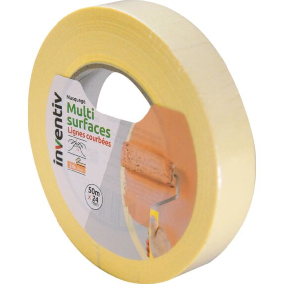 Masquage Ligne Courbe 50mx24mm jaune - INVENTIV