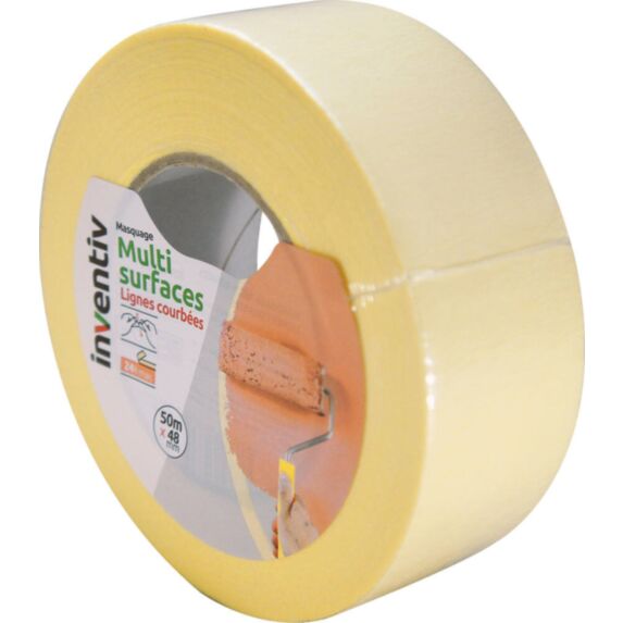 Adhésif masquage ligne courbe 50mx48mm jaune - INVENTIV