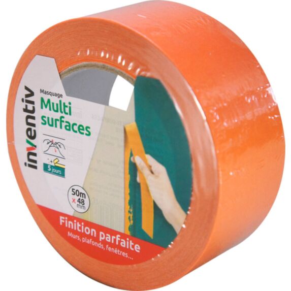 Ruban adhésif masquage 50mx48mm orange multi-surfaces - INVENTIV